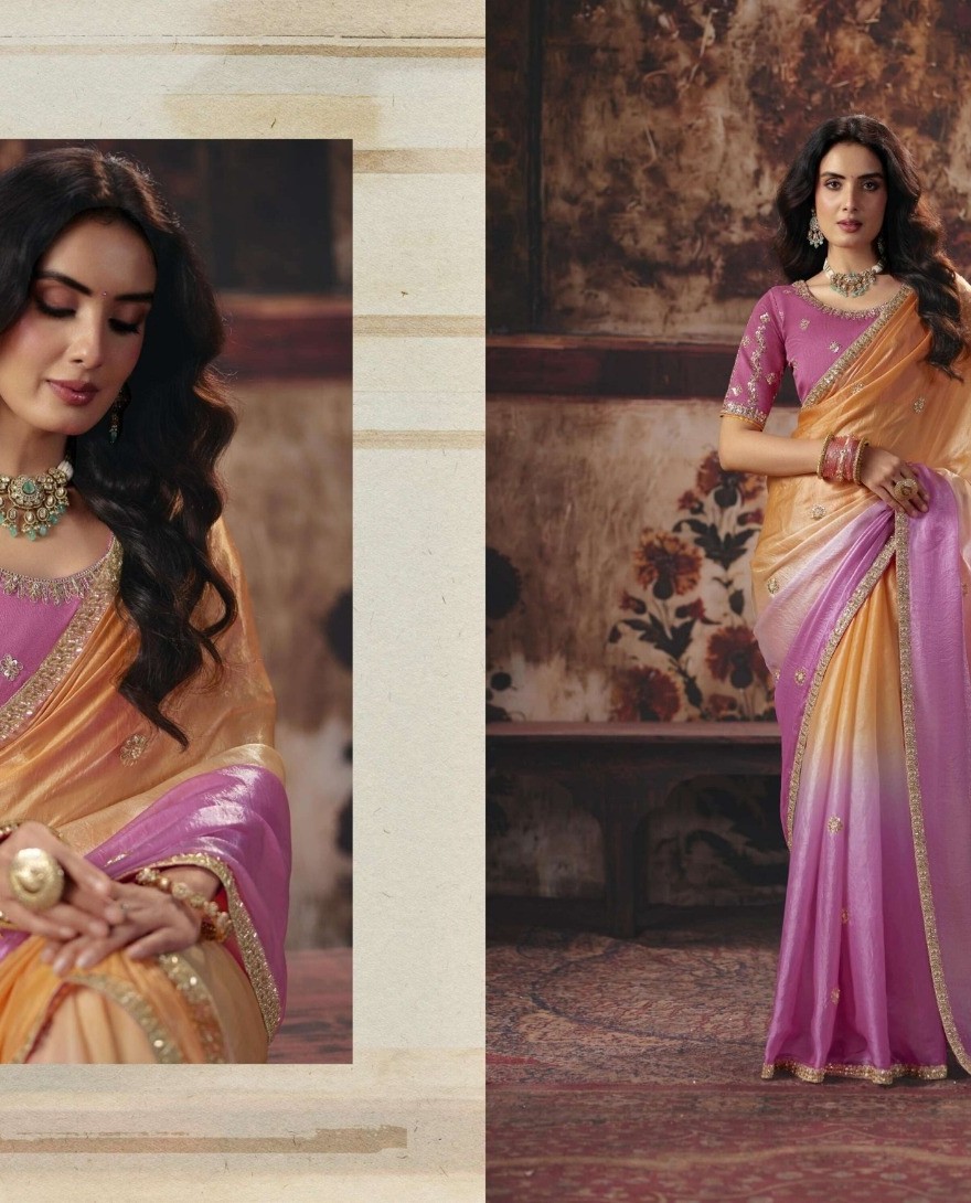 1014 - Ombre Peach & Pink Designer Style Festive Wear Saree